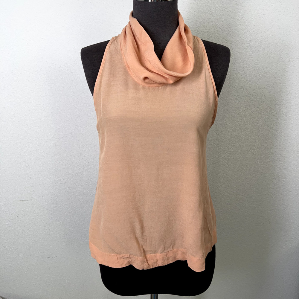 Free People Top Women XS Orange Cowl Neck Peach Sleeveless Strap Back Blouse